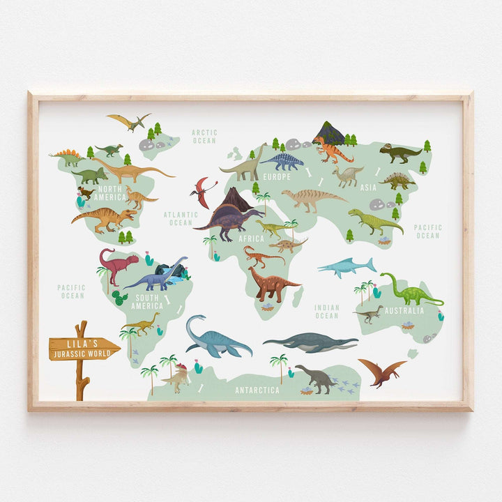 Personalized Jurassic Dinosaur Map Print | Kids Bedroom Decor Nursery Wall Art Poster Baby Newborn Gift Son T-Rex Jurassic Park World