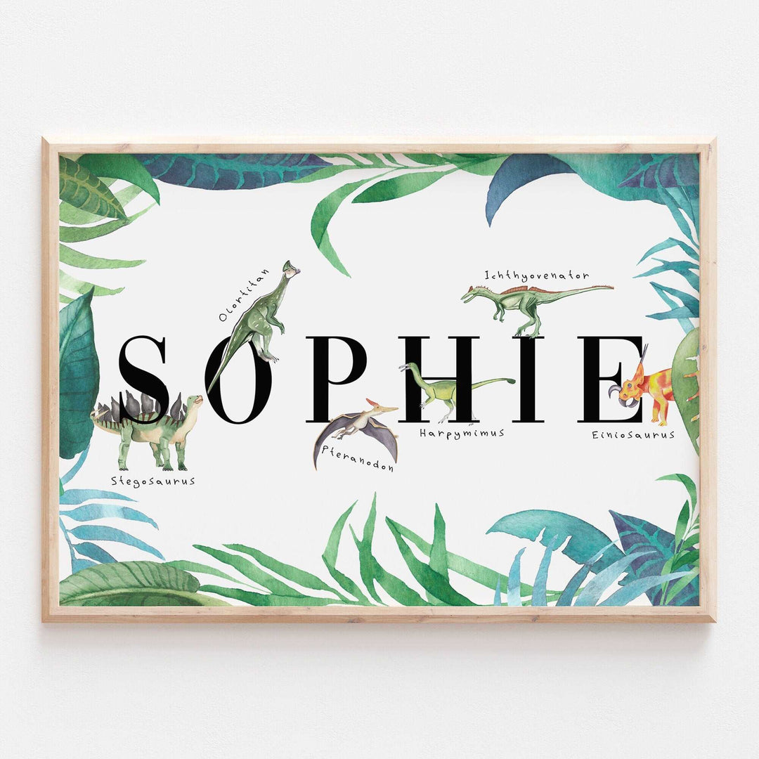 Personalised Dinosaur Alphabet Name Print Kids Jurassic Poster Nursery Wall Art Decor