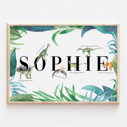Personalised Dinosaur Alphabet Name Print Kids Jurassic Poster Nursery Wall Art Decor