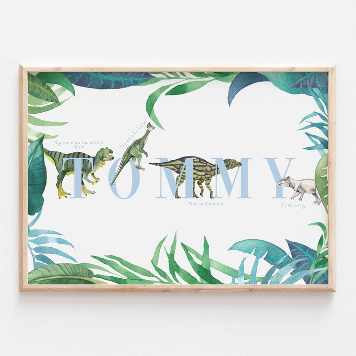 Personalised Dinosaur Alphabet Name Print Kids Jurassic Poster Nursery Wall Art Decor