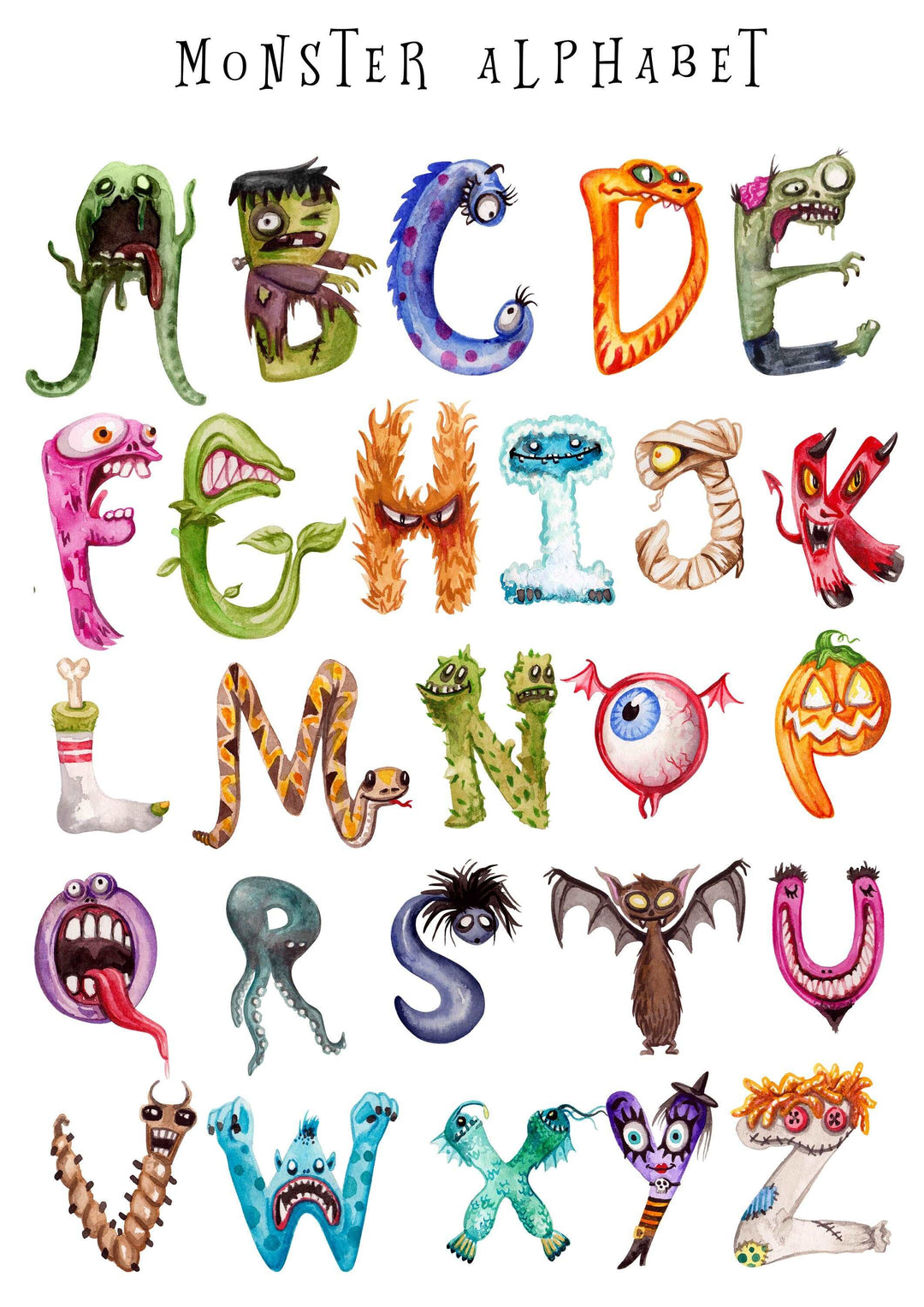 Personalised Monster Name Print | Horror Halloween Alphabet Fall Spooky Scary Kids Baby Bedroom Decor Wall Art Movie Scary Poster Creatures