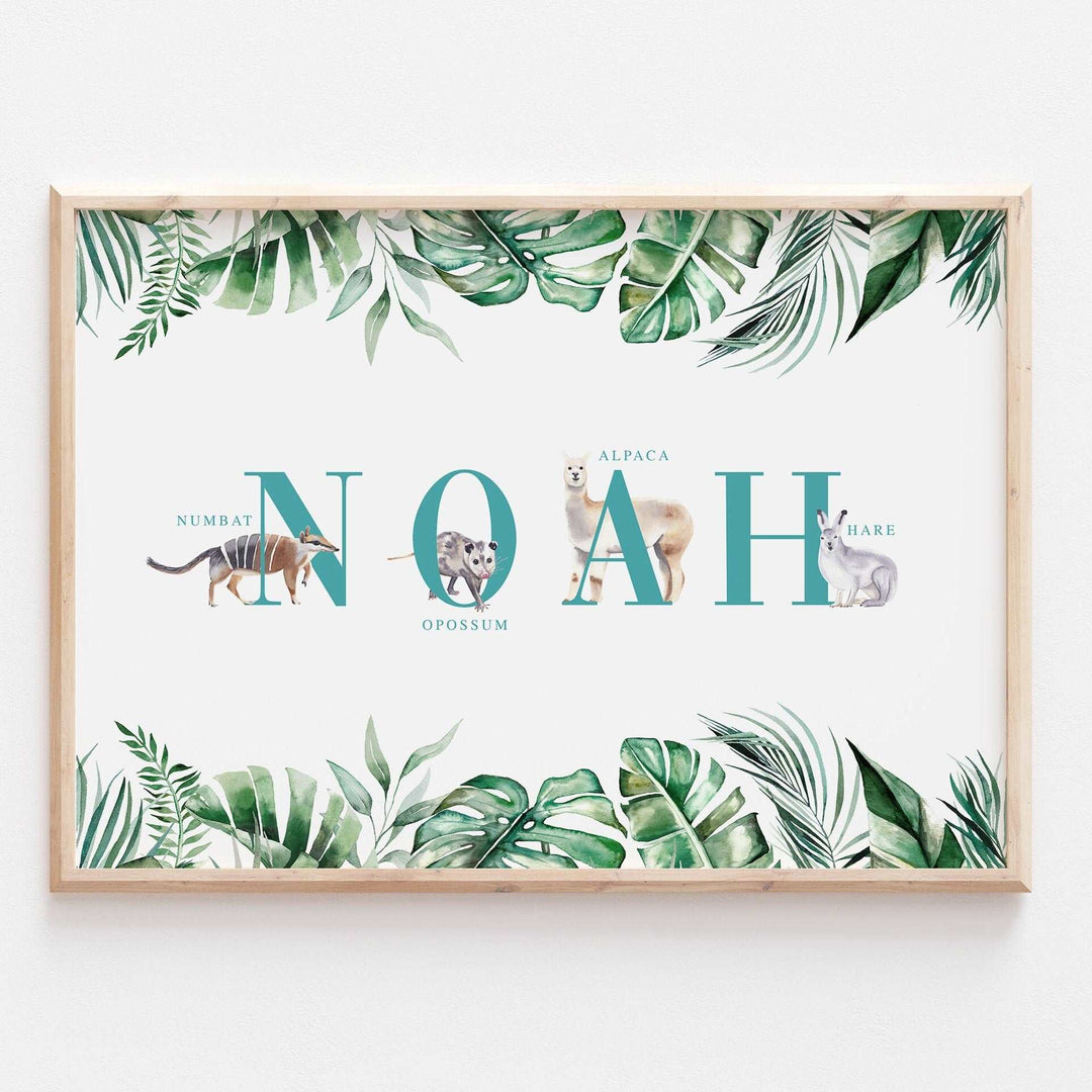 Personalised Animal Alphabet Name Print Kids Baby Safari Jungle Nursery Decor Wall Art Poster Educational