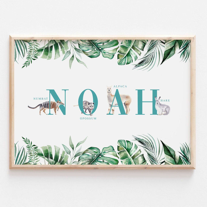 Personalised Animal Alphabet Name Print Kids Baby Safari Jungle Nursery Decor Wall Art Poster Educational