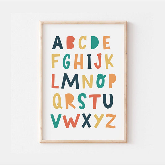 ABC Alphabet Colorful Kids Nursery Print Baby Bedroom Decor Posters Quote Explorer Scandi Nordic Style Typography Art Newborn Educational