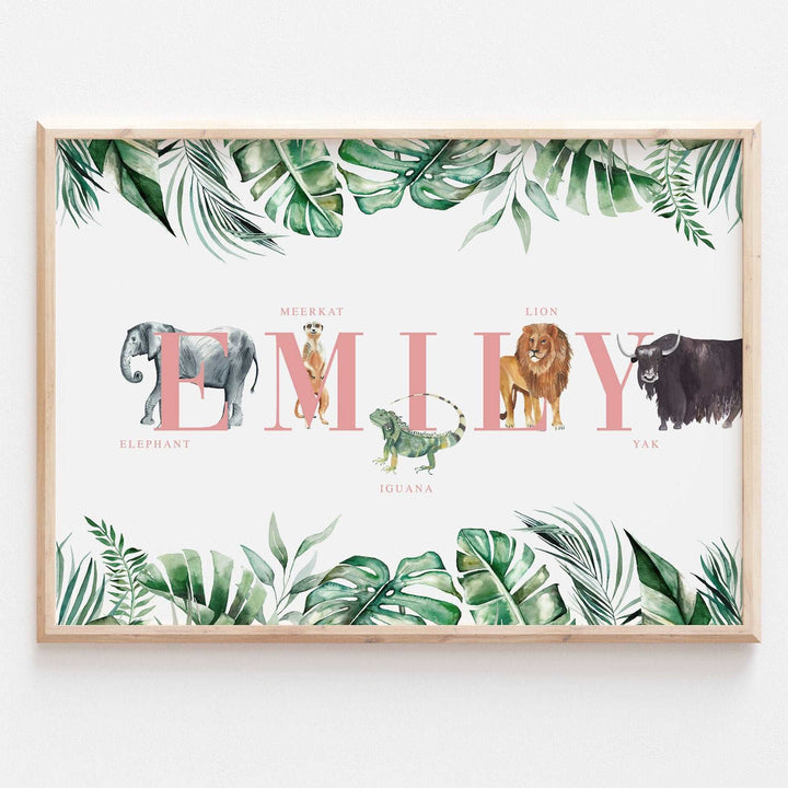 Personalised Animal Alphabet Name Print | Kids Safari Jungle Children’s Nursery Wall Art Decor Educational Kids Newborn bedroom poster Theme