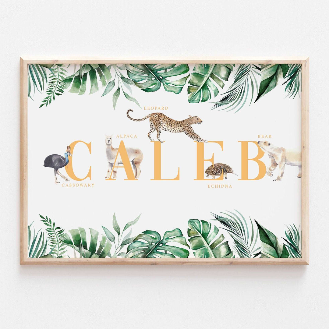 Personalised Animal Alphabet Name Print Kids Baby Safari Jungle Nursery Decor Wall Art Poster Educational