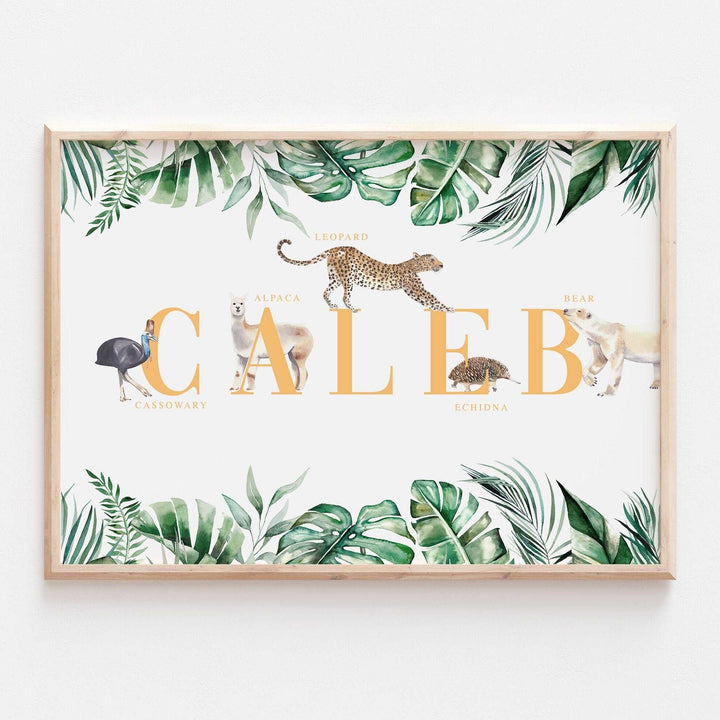 Personalised Animal Alphabet Name Print Kids Baby Safari Jungle Nursery Decor Wall Art Poster Educational