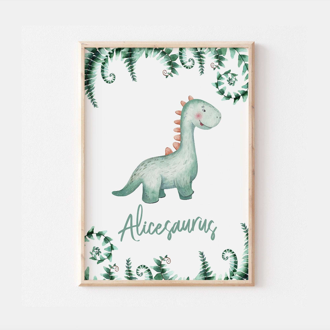 Personalised Colourful Dinosaur Name Print Kids Jurassic Poster Nursery Wall Art Decor Brachiosaurus