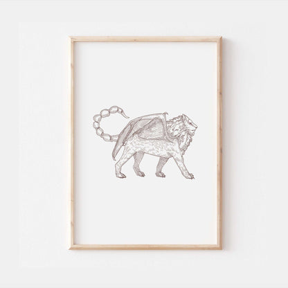 Greek Mythological Creatures Fantasy Dragons Unicorns Drawing Mermaid Griffin Cyclops Phoenix Wall Decor Nursery Print Bedroom Home Hangings
