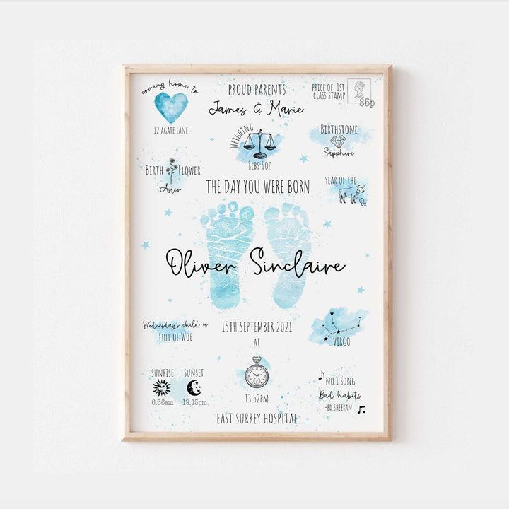 Personalised The Day You Were Born Newborn Print Artwork Watercolour Bedroom Nursery Decor Baby Gift Poster Baby Shower Mothers Day