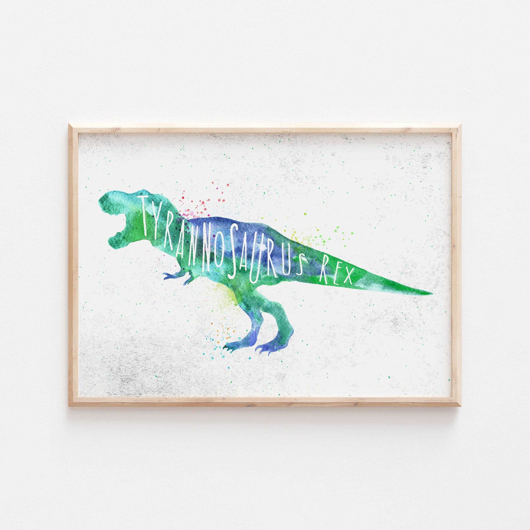 Jurassic Park Dinosaur Kids Nursery Print Baby Bedroom Decor Posters Prehistoric Triceratops Brachiosaurus Velociraptor Watercolour Theme