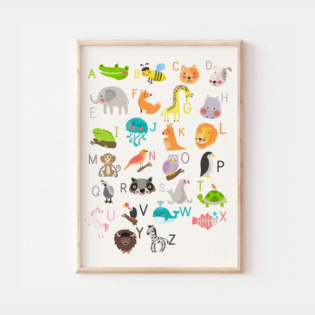 Fun Animal Alphabet Print Poster Educational Kids Bedroom Nursery Decor Wall Art