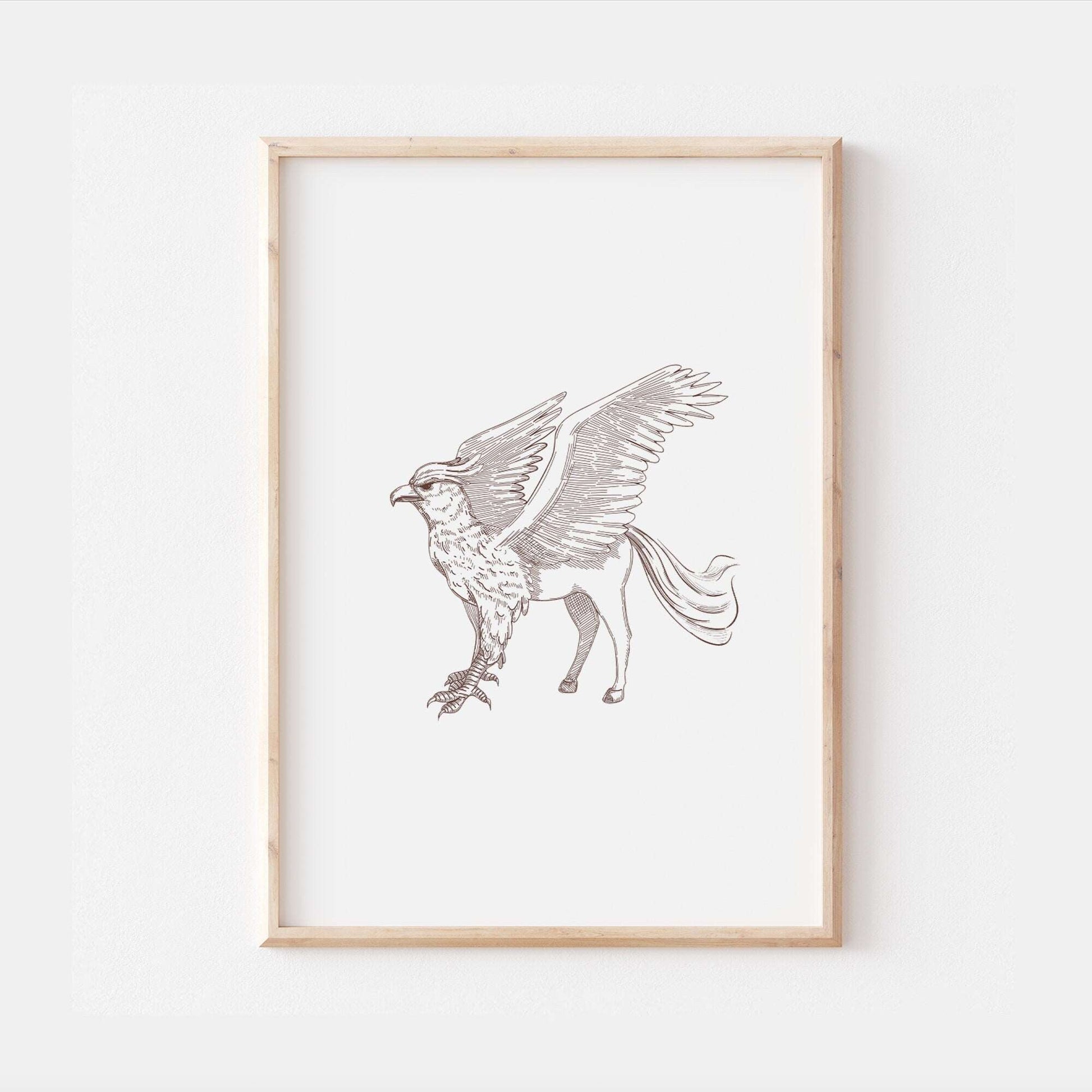 Greek Mythological Creatures Fantasy Dragons Unicorns Drawing Mermaid Griffin Cyclops Phoenix Wall Decor Nursery Print Bedroom Home Hangings