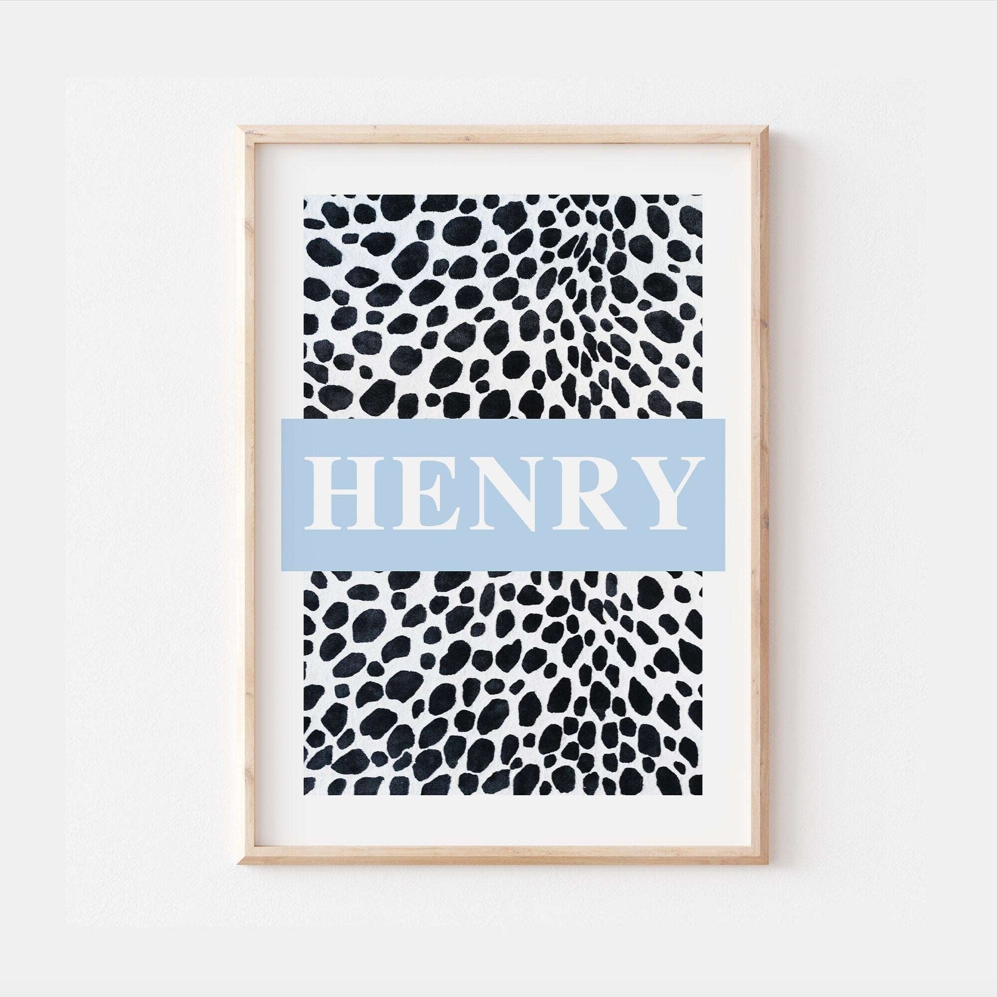 Personalised Polka Dot Dalmatian Spot Name Print Scandi Children’s Nursery Wall Art Decor Educational Kids Newborn bedroom poster