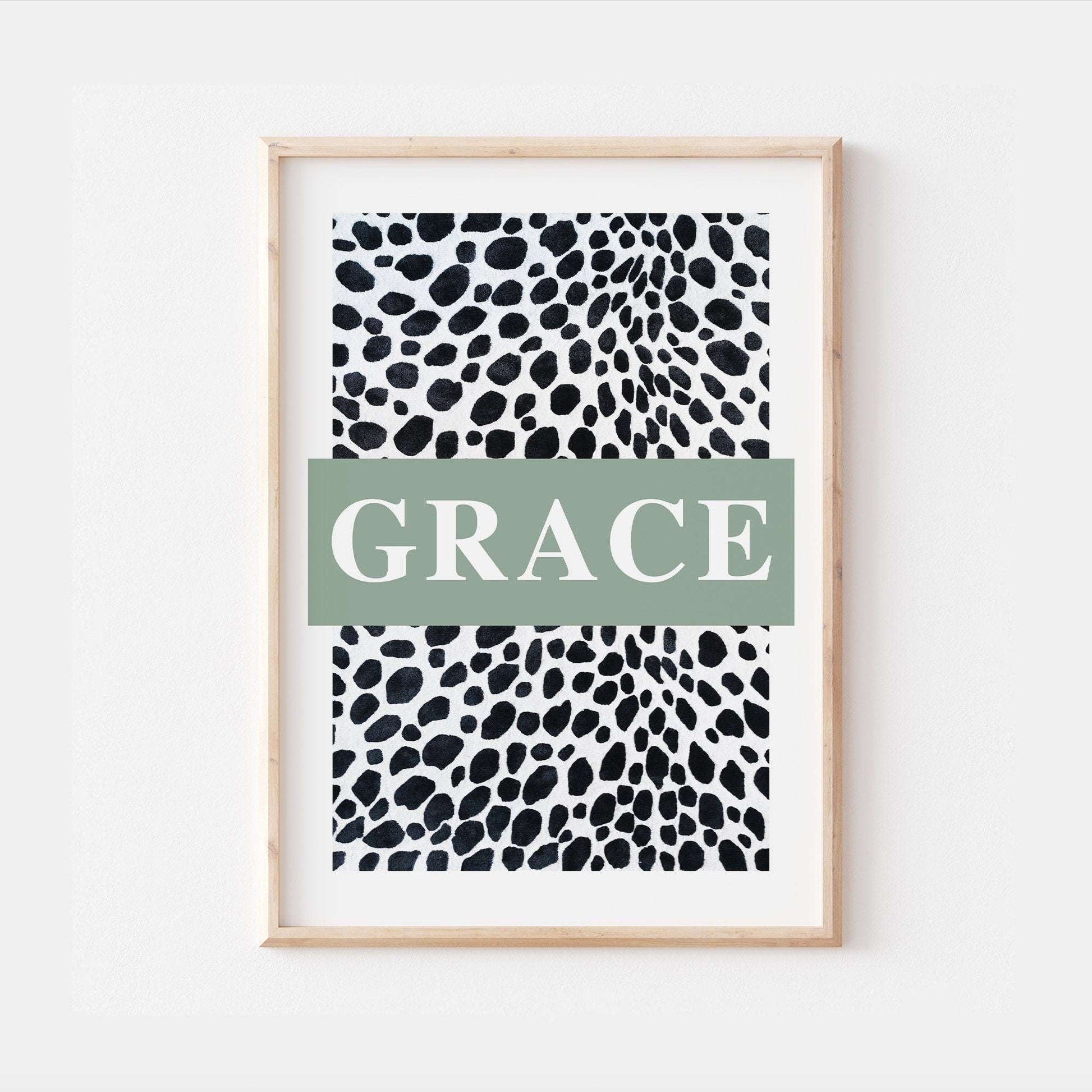 Personalised Polka Dot Dalmatian Spot Name Print Scandi Children’s Nursery Wall Art Decor Educational Kids Newborn bedroom poster