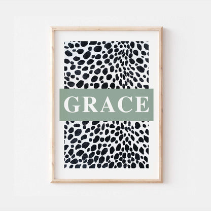 Personalised Polka Dot Dalmatian Spot Name Print Scandi Children’s Nursery Wall Art Decor Educational Kids Newborn bedroom poster