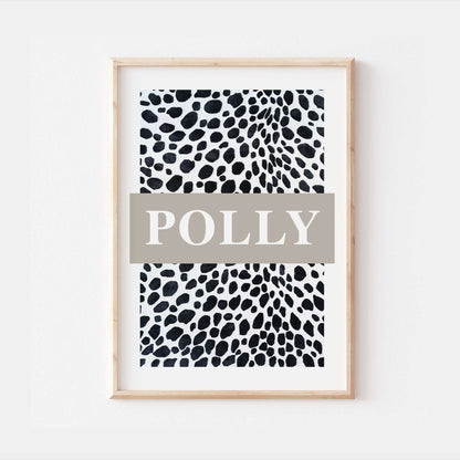 Personalised Polka Dot Dalmatian Spot Name Print Scandi Children’s Nursery Wall Art Decor Educational Kids Newborn bedroom poster