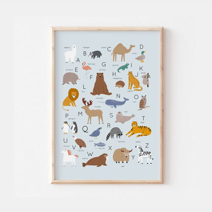 Animal Alphabet Print | Poster Educational Kids Bedroom Nursery Decor Wall Art Baby Newborn Children's Gift Home Posters Baby Animals ABC