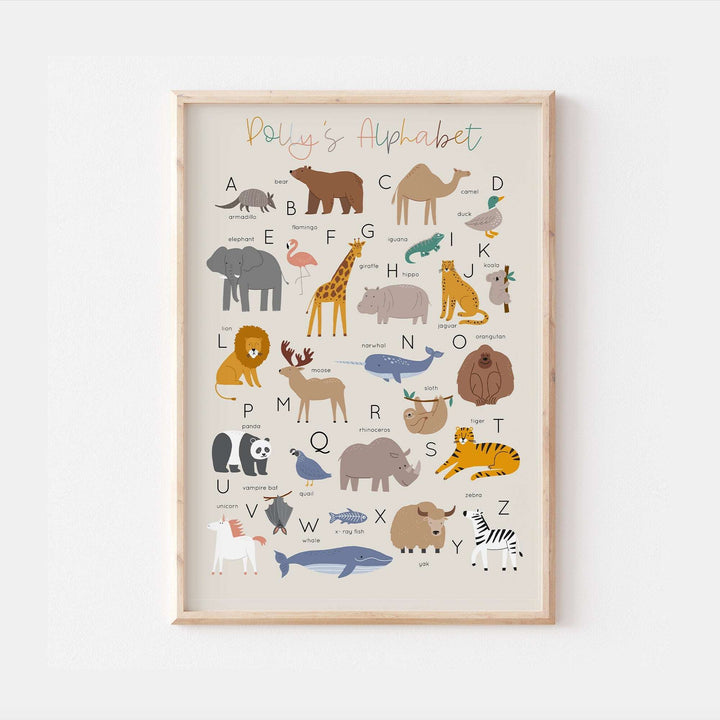 Personalised Animal Alphabet Print | Poster Kids Bedroom Nursery Decor Wall Art Baby Newborn Children's Gift Home Posters Baby Animals ABC