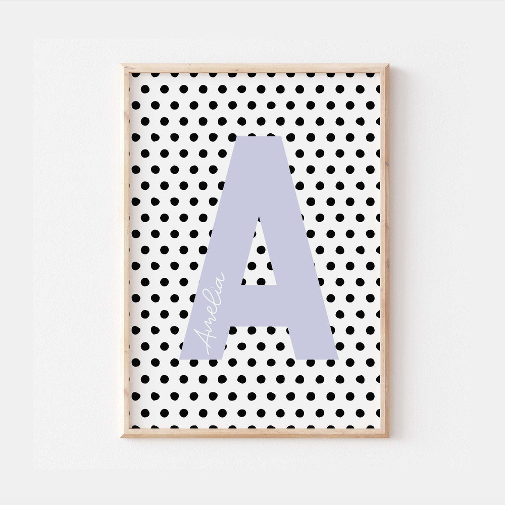 Pastel Personalised Polka Dot Name Print Scandi Children’s Nursery Wall Art Decor Educational Kids Newborn bedroom poster