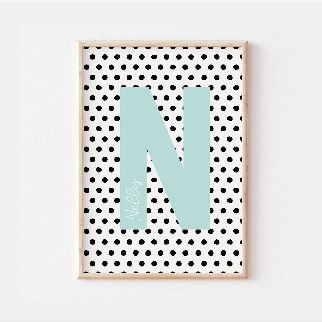 Pastel Personalised Polka Dot Name Print Scandi Children’s Nursery Wall Art Decor Educational Kids Newborn bedroom poster