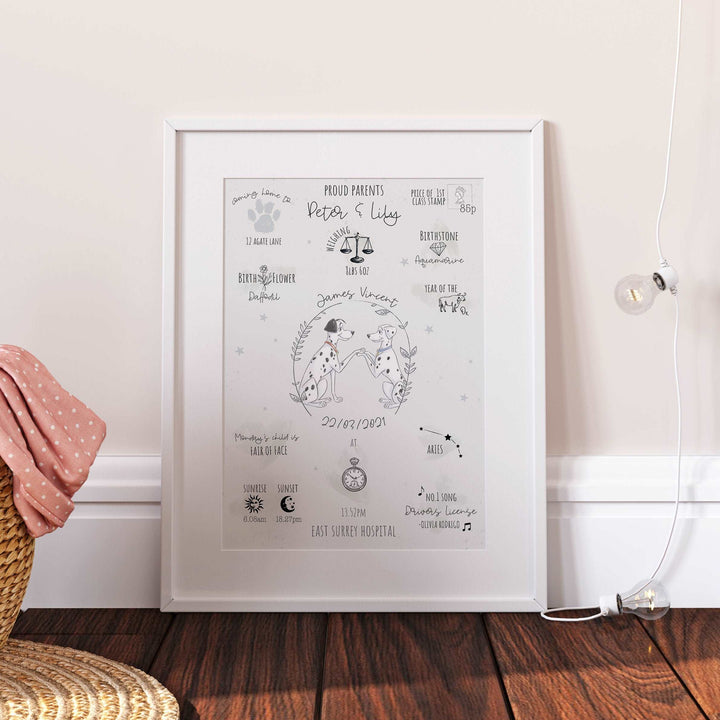 Personalised The Day You Were Born Newborn Print 101 Dalmatians Pongo Disney Watercolour Bedroom Nursery Decor Baby Gift Mothers Day Pixar