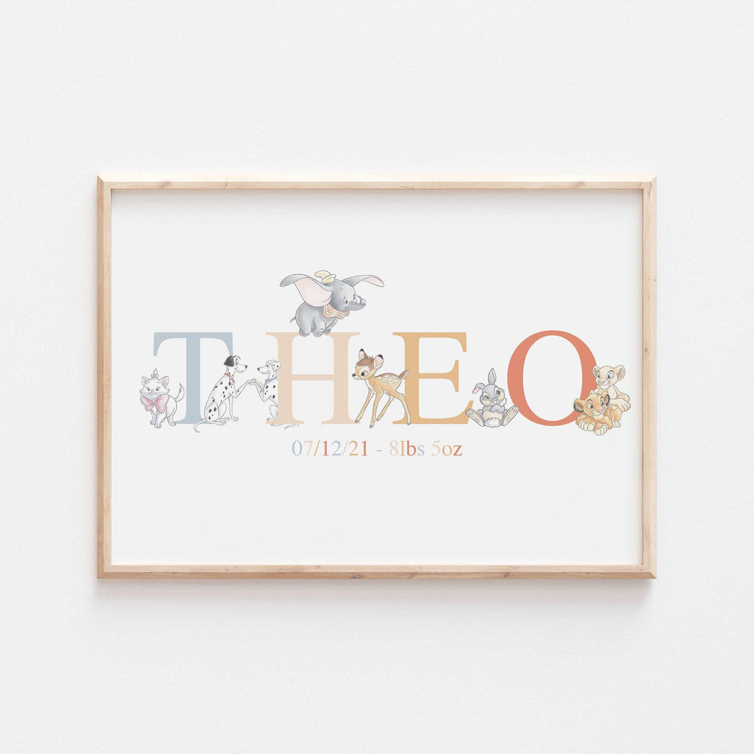 Disney Classics | Personalised Newborn Print Dumbo Lion King Pongo Disney Watercolour Bedroom Nursery Decor Baby Gift Mothers Day Pixar