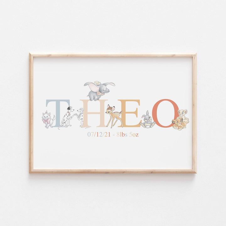 Disney Classics | Personalised Newborn Print Dumbo Lion King Pongo Disney Watercolour Bedroom Nursery Decor Baby Gift Mothers Day Pixar