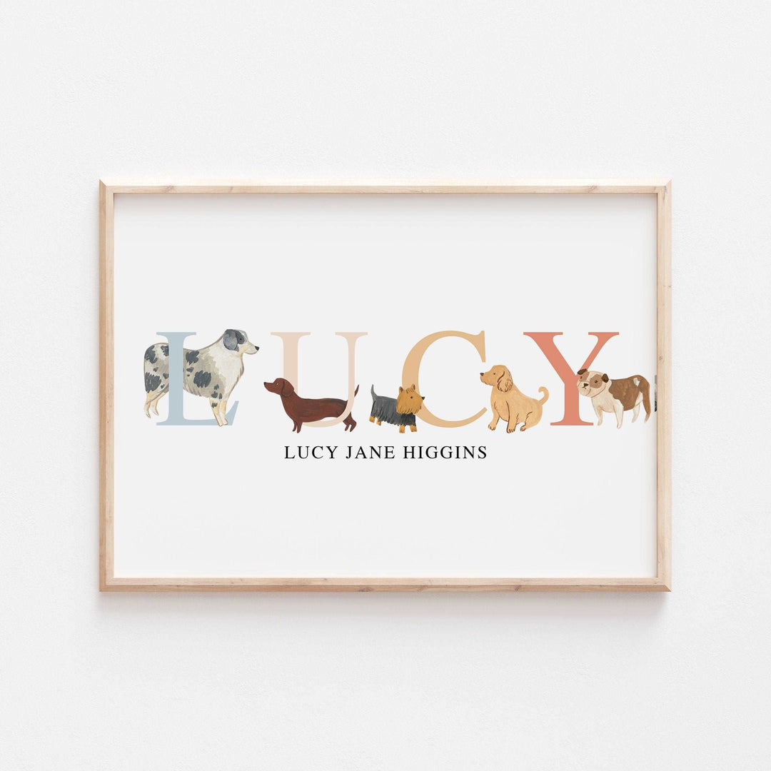 Dog Breed Print | Personalised Dogs Puppy Lover Pet Art | Gift Alphabet Print Poster Furbaby Kids Bedroom Nursery Decor Wall Art