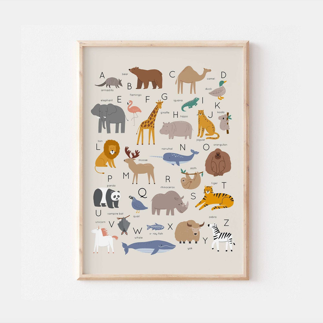 Animal Alphabet Print | Poster Educational Kids Bedroom Nursery Decor Wall Art Baby Newborn Children's Gift Home Posters Baby Animals ABC