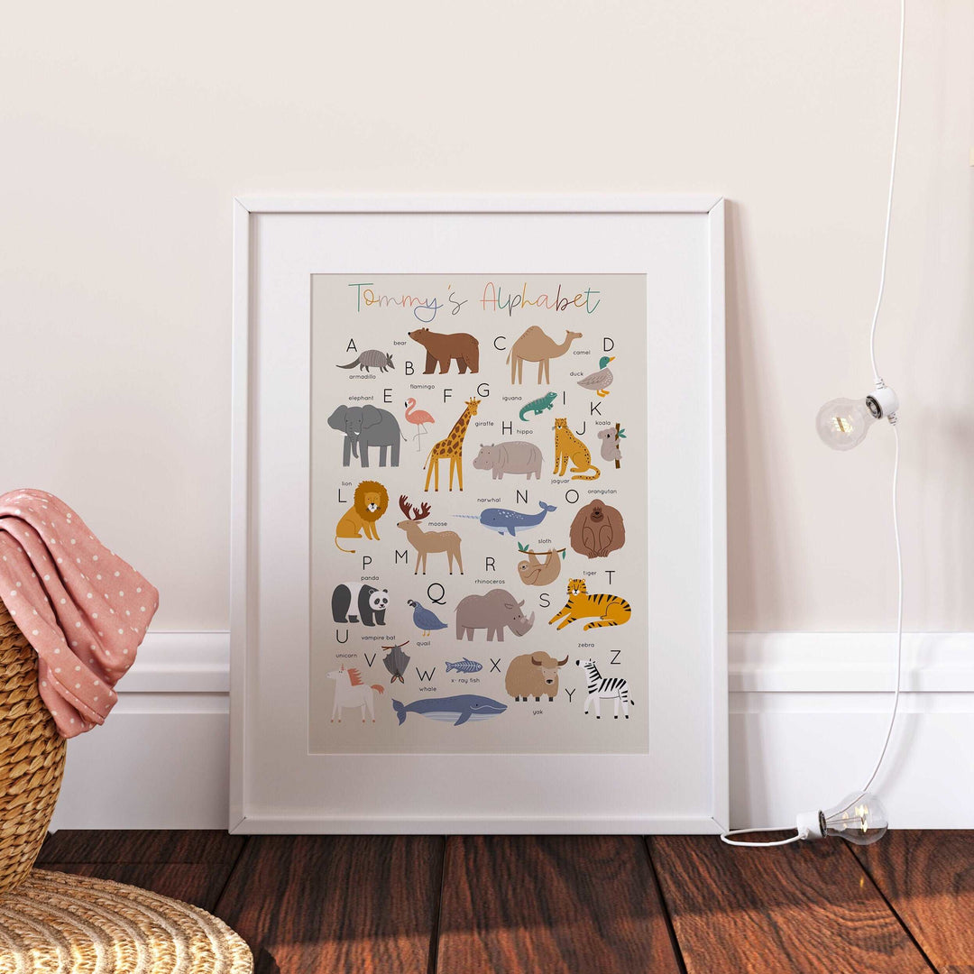 Personalised Animal Alphabet Print | Poster Kids Bedroom Nursery Decor Wall Art Baby Newborn Children's Gift Home Posters Baby Animals ABC