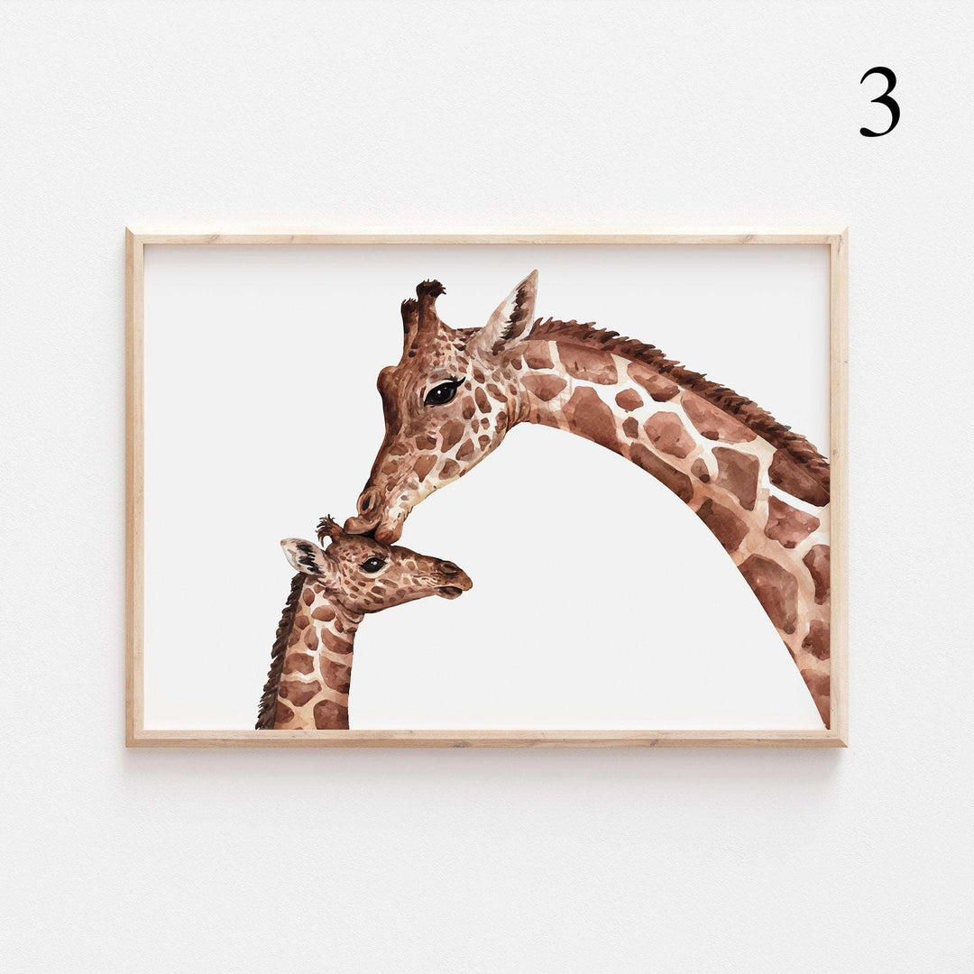 Giraffe Family | African Animals Jungle Safari Poster Children's Kids Baby Nursery Bedroom Wall Home Decor Prints Artwork Animals Theme