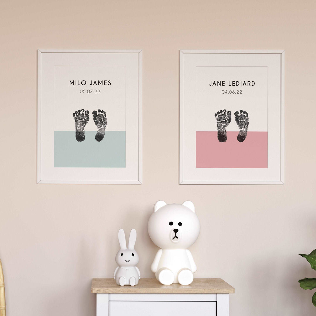 Personalised Footprints Print | Birth Art Wall Decor Nursery Print Bedroom Day Home Hanging Initial Name Art Watercolour Baby Kids Gift