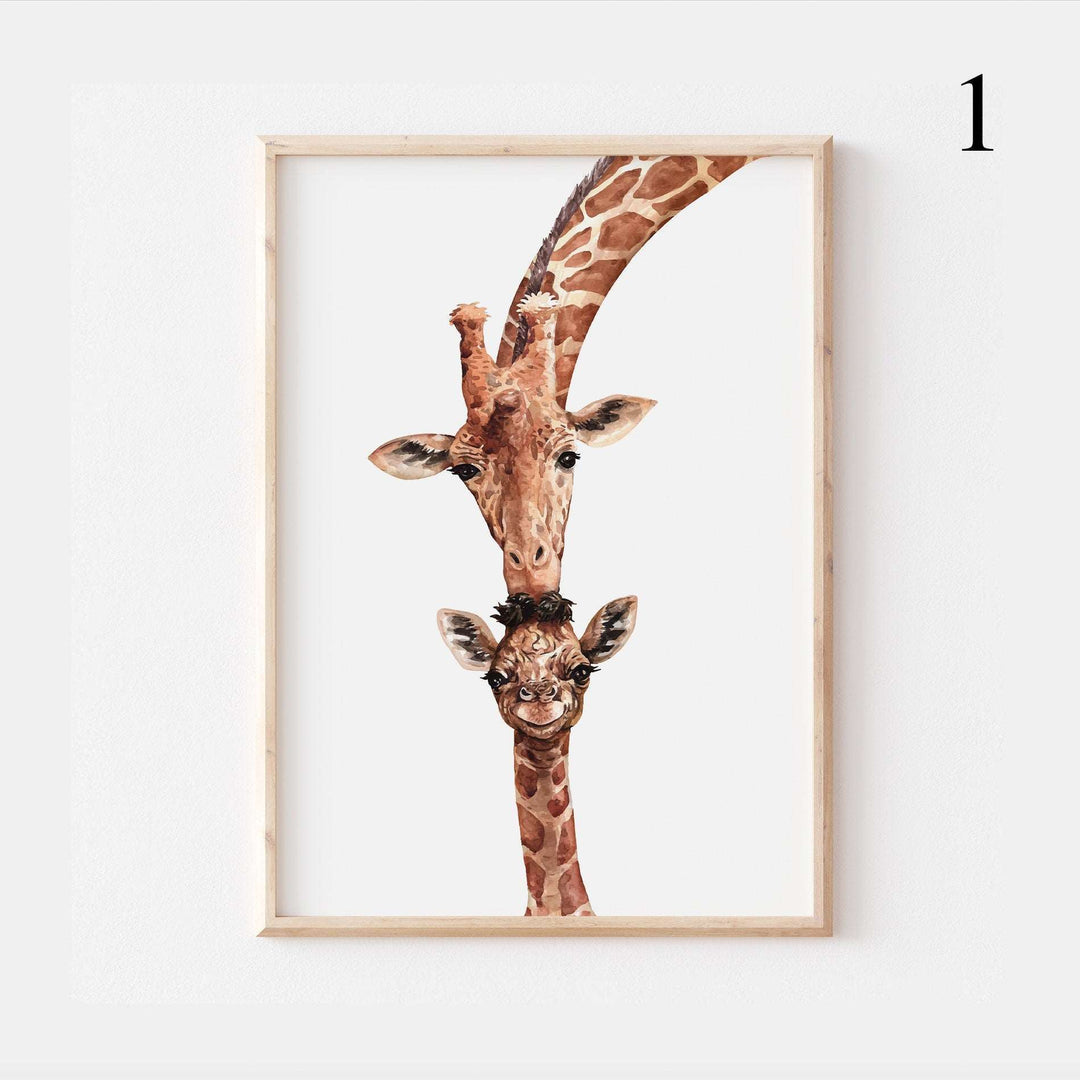 Giraffe Family | African Animals Jungle Safari Poster Children's Kids Baby Nursery Bedroom Wall Home Decor Prints Artwork Animals Theme