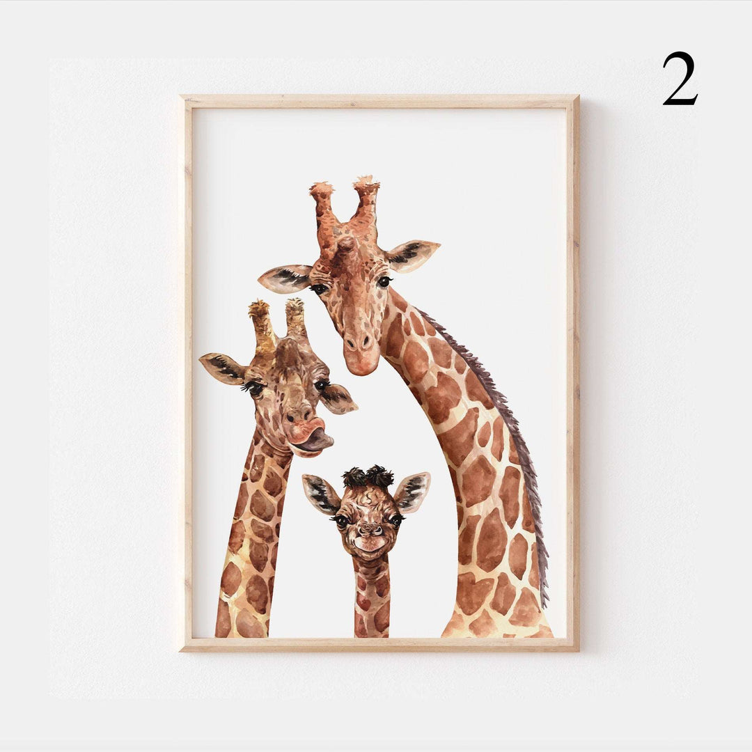 Giraffe Family | African Animals Jungle Safari Poster Children's Kids Baby Nursery Bedroom Wall Home Decor Prints Artwork Animals Theme