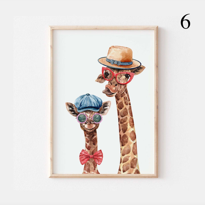 Giraffe Family | African Animals Jungle Safari Poster Children's Kids Baby Nursery Bedroom Wall Home Decor Prints Artwork Animals Theme