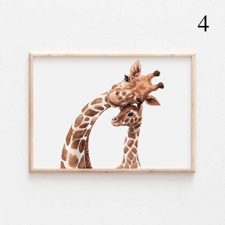 Giraffe Family | African Animals Jungle Safari Poster Children's Kids Baby Nursery Bedroom Wall Home Decor Prints Artwork Animals Theme