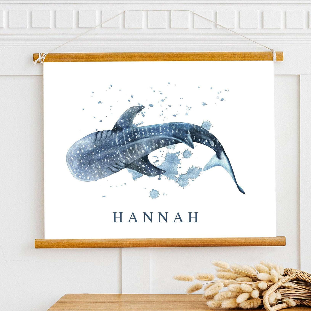 Personalised Whale Shark | Watercolour Ocean Shark Name Print Children's Kids Bedroom Nursery Decor Wall Art Marine Life Sea Creatures