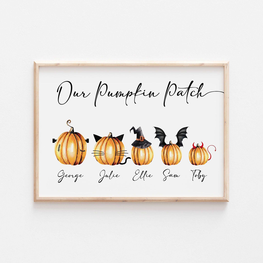 Personalised Pumpkin Patch Print | Halloween Autumn Decor Fall Mothers Day Gift Monsters Family Poster Kids Bedroom Nursery Wall Art