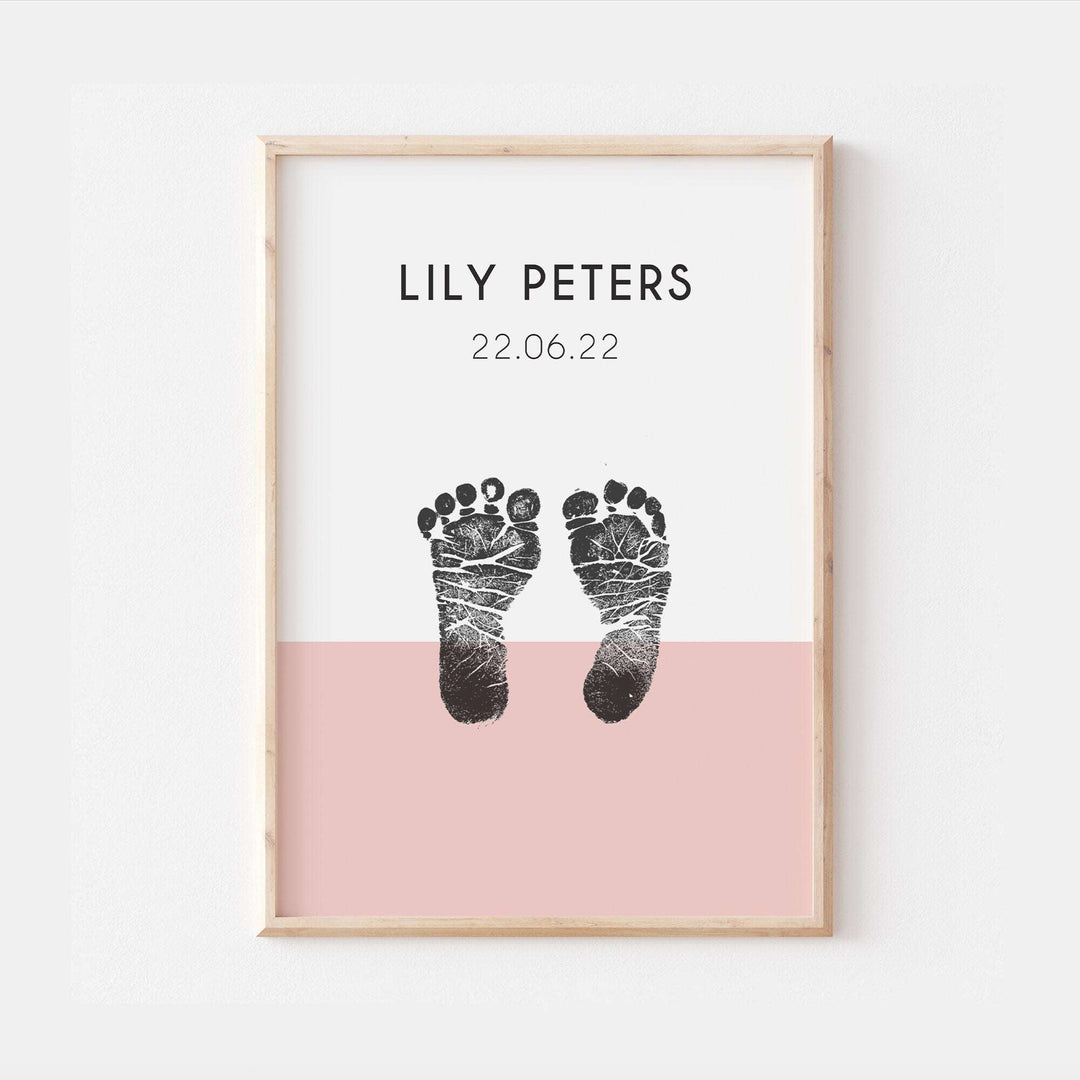 Personalised Footprints Print | Birth Art Wall Decor Nursery Print Bedroom Day Home Hanging Initial Name Art Watercolour Baby Kids Gift