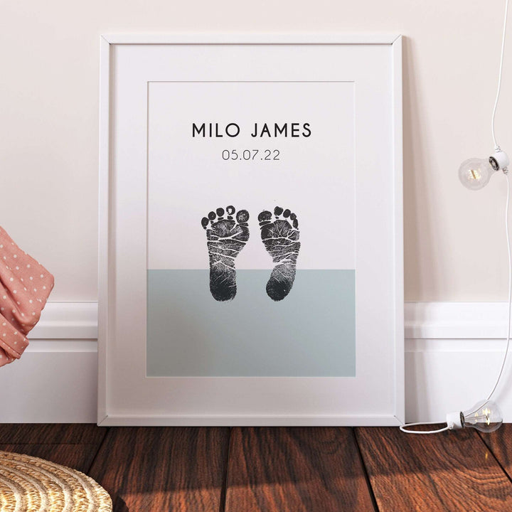 Personalised Footprints Print | Birth Art Wall Decor Nursery Print Bedroom Day Home Hanging Initial Name Art Watercolour Baby Kids Gift