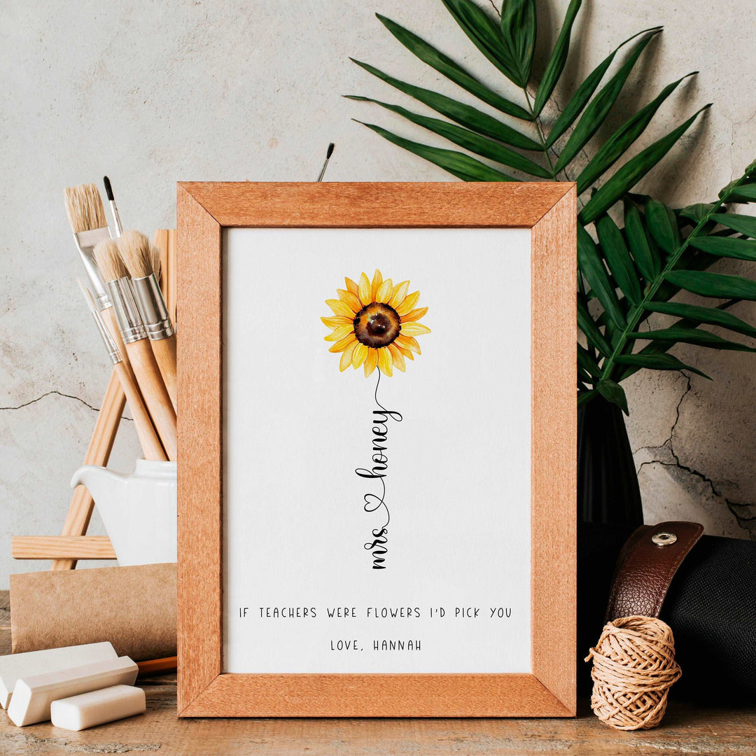 Personalised Teacher Print | Sunflower Flower Autumn Decor Fall Gift Family Poster Kids Bedroom Nursery Wall Art School Present