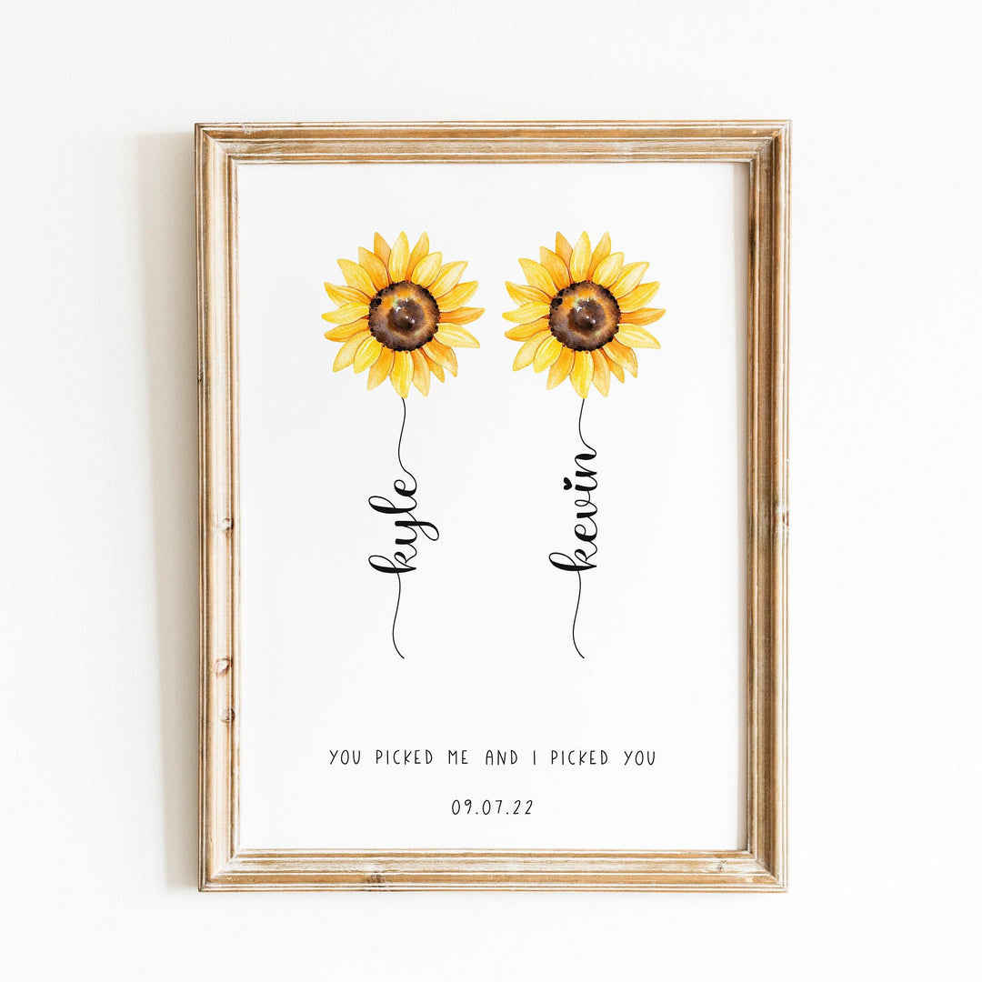 Personalised Flower Print | Sunflower Wedding Engagement Anniversary Flower Best Friends Decor Gift Family Poster Bedroom Wall Art Present