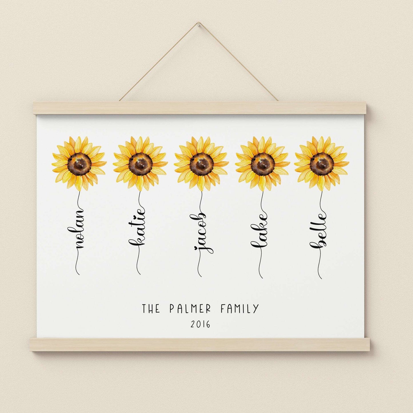 Personalised Flower Print | Sunflower Family Stem Anniversary Best Friends Decor Gift Kids Baby Family Poster Bedroom Wall Art Present