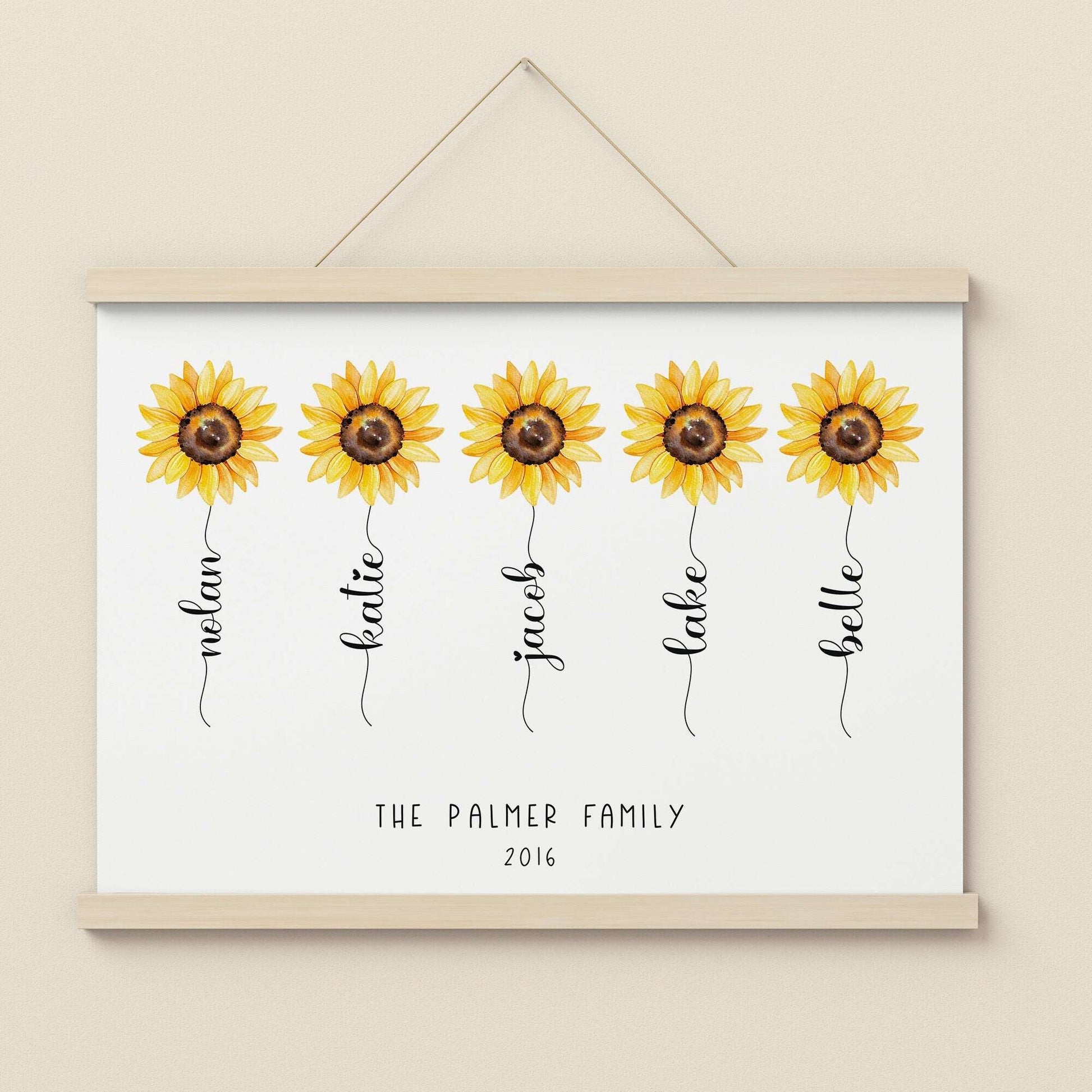 Personalised Flower Print | Sunflower Family Stem Anniversary Best Friends Decor Gift Kids Baby Family Poster Bedroom Wall Art Present
