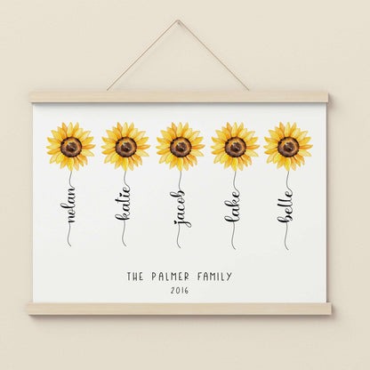 Personalised Flower Print | Sunflower Family Stem Anniversary Best Friends Decor Gift Kids Baby Family Poster Bedroom Wall Art Present