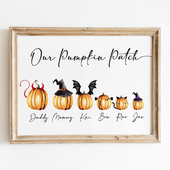 Personalised Pumpkin Patch Print | Halloween Autumn Decor Fall Mothers Day Gift Monsters Family Poster Kids Bedroom Nursery Wall Art