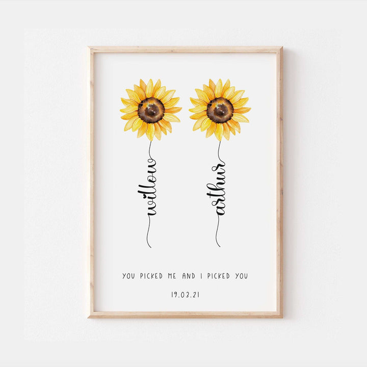 Personalised Flower Print | Sunflower Wedding Engagement Anniversary Flower Best Friends Decor Gift Family Poster Bedroom Wall Art Present