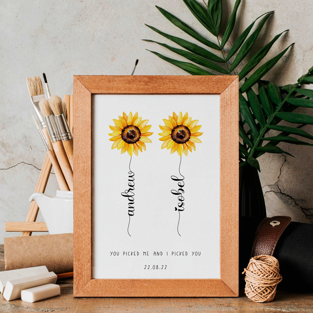 Personalised Flower Print | Sunflower Wedding Engagement Anniversary Flower Best Friends Decor Gift Family Poster Bedroom Wall Art Present