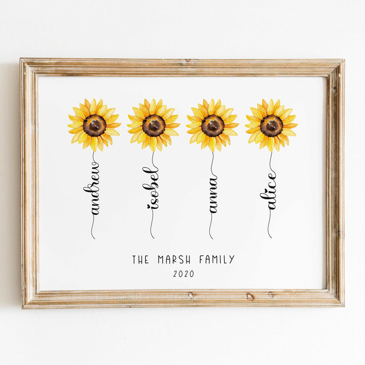 Personalised Flower Print | Sunflower Family Stem Anniversary Best Friends Decor Gift Kids Baby Family Poster Bedroom Wall Art Present